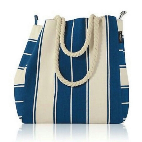 ♦️3 for $15 Lancome Navy and Cream Canvas Tote Bag - Picture 7 of 8